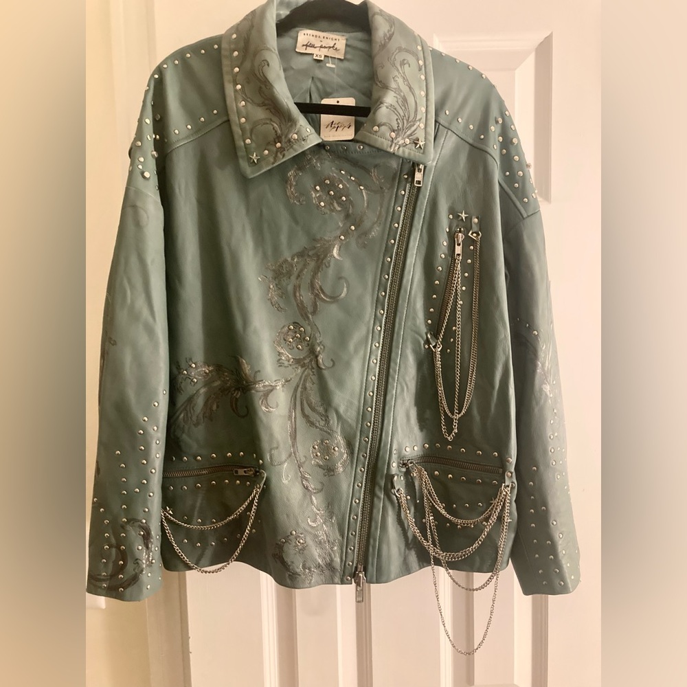 Free People x Branda Knight Chain Embellished Biker Jacket - Picture 4 of 16